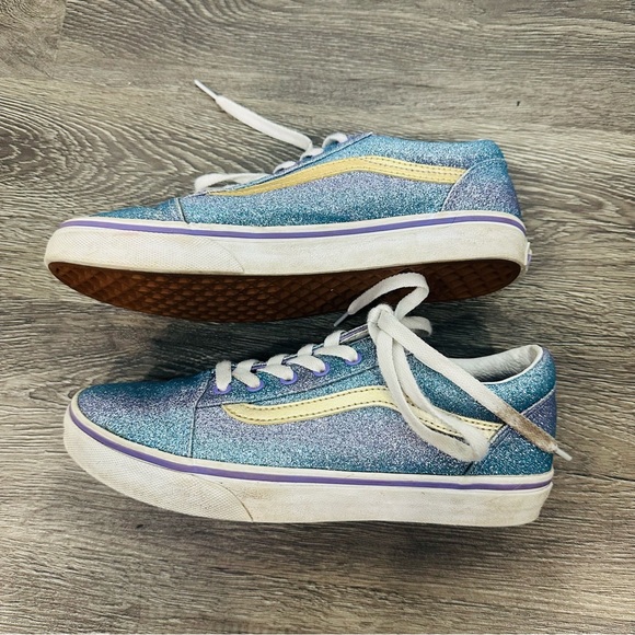Vans Kids Blue Purple Glitter Sneakers with Gold Stripe Size 5.5 Youth - Picture 8 of 9